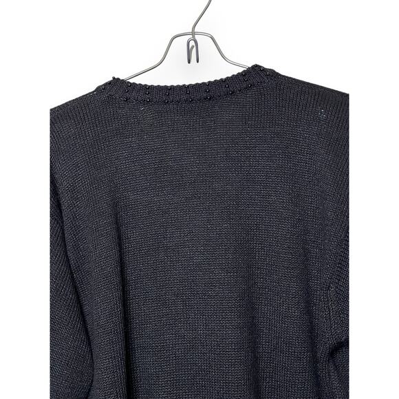 Vintage 80s Beaded Cardigan Sweater Size Medium Black Retro Style Rockabilly - Picture 8 of 11